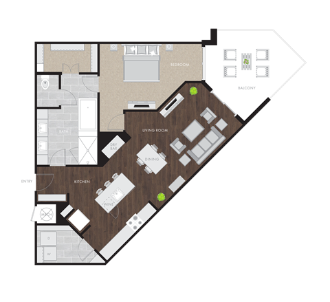 Floor plan for 1 bed, 1 bath, 1142 sqft